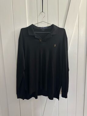 Ralph Lauren Black Long-Sleeve Pima Cotton Polo with Gold Pony